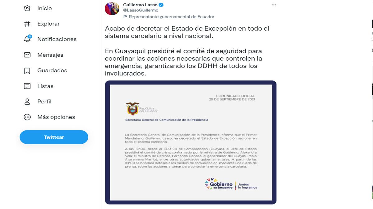 Ante la masacre en una prisión de Guayaquil, el presidente ecuatoriano decretó el 