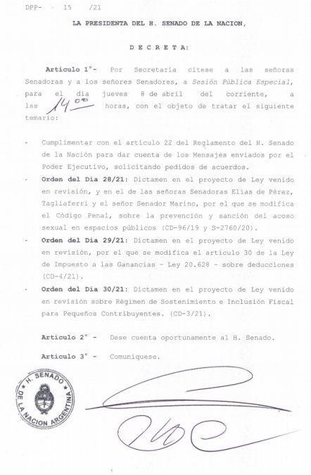 Ganancias: Cristina Kirchner convocó a sesiones para este jueves.