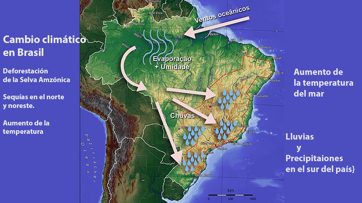 El cambio climático en Brasil está dividiendo en dos al país, uno seco y caluroso y otro con lluvias e inundaciones sin precedentes (Foto: A24.com).