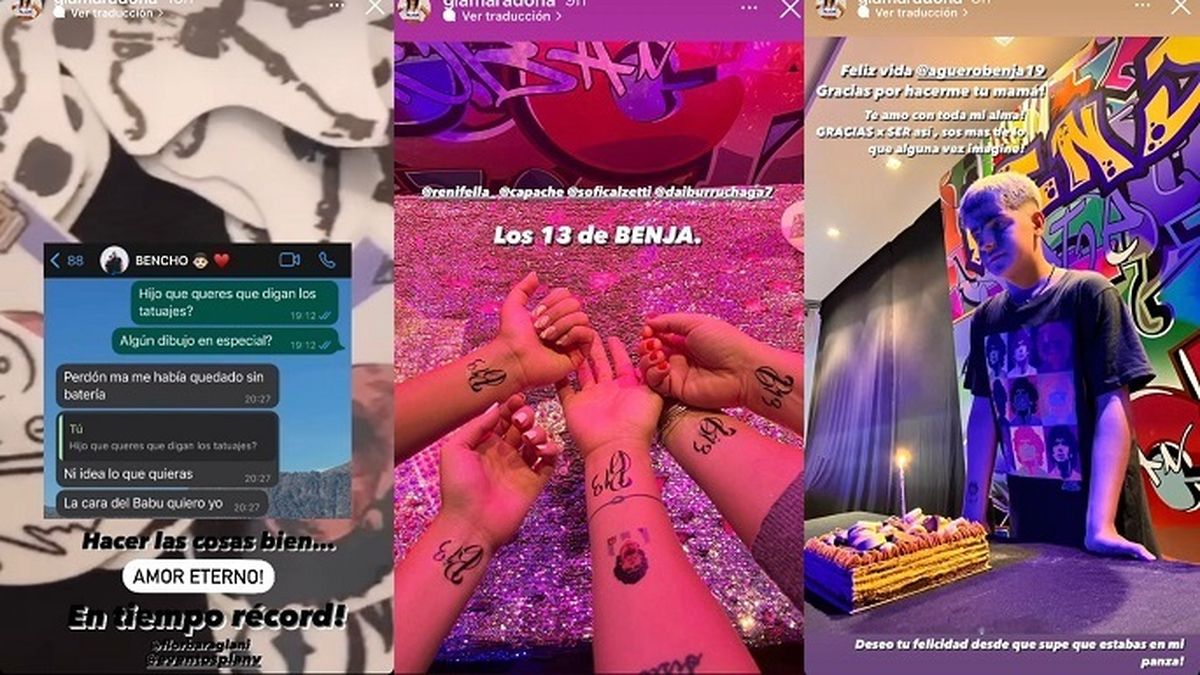 Las historias de Gianinna Maradona, con motivo del cumpleaños número de 13 de su hijo Benjamín Agüero Maradona. 