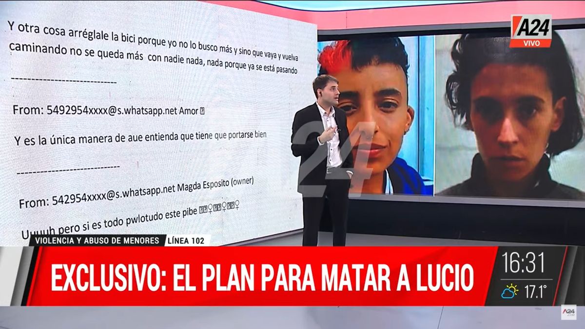 Martín Candalaft reveló en la pantalla de A24 los chats entre las asesinas de Lucio Dupuy (Foto: Captura).