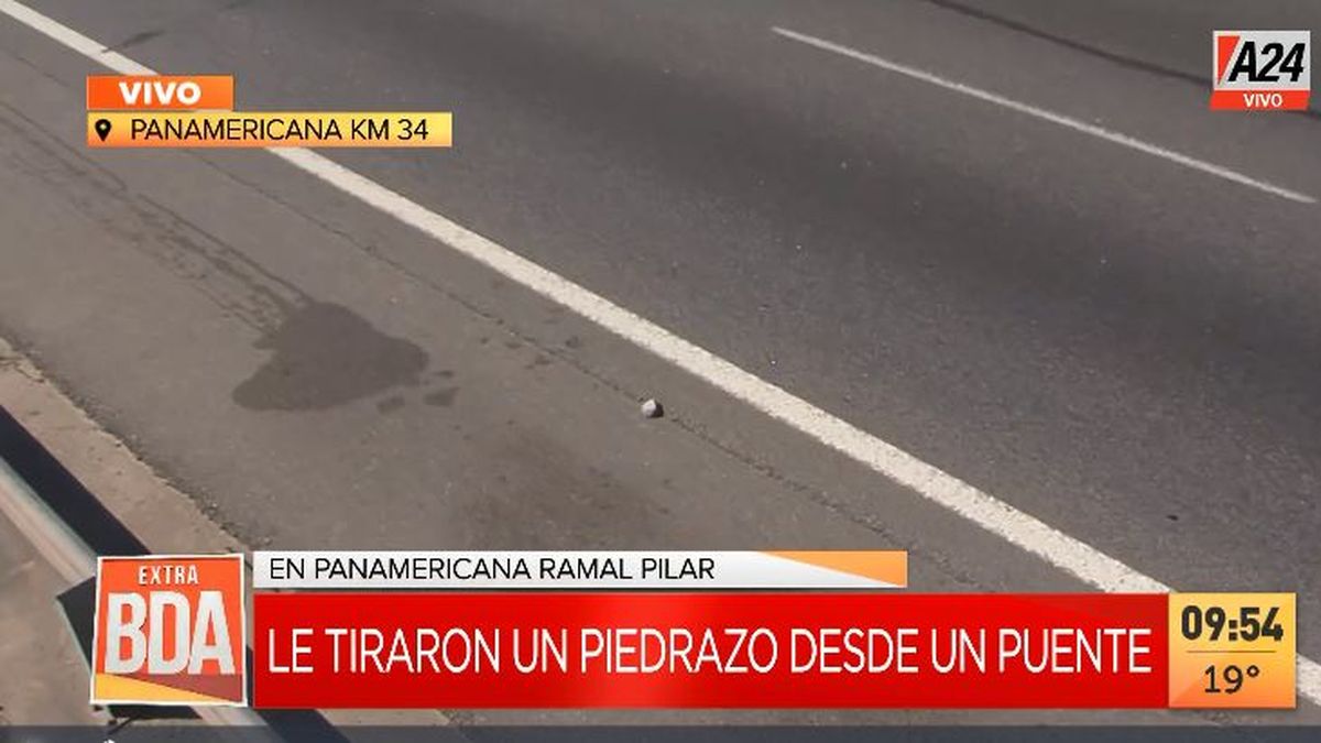 Ataque a piedrazos en el ramal Pilar de la Panamericana. (Captura de Tv)