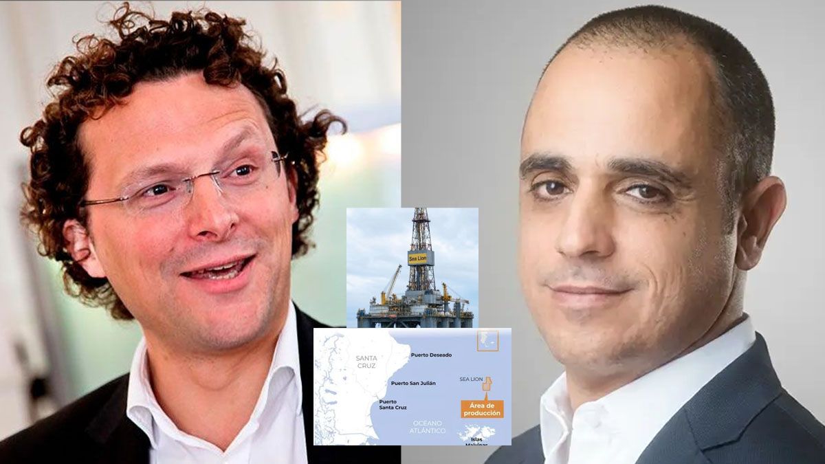 Sam Moody, de 56 años, CEO y cofundador de Rockhopper Exploration  (izquierda) y Amit Kornhauser, 50 años, CEO de Navitas Petroleum. Los responsables de la plataforma de Sea Lion. Respondieron en un comunicado tras el mensaje del presidente Javier Milei. (Foto: A24.com)