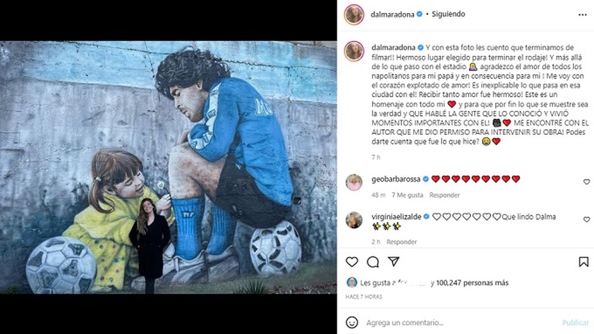 Hace unas horas, Dalma Maradona anunci&oacute; la finalizaci&oacute;n del rodaje de La hija de Dios, desde N&aacute;poles -Italia-. Se trata del documental sobre la vida de Diego Maradona que la tendr&aacute; como narradora y protagonista.&nbsp;