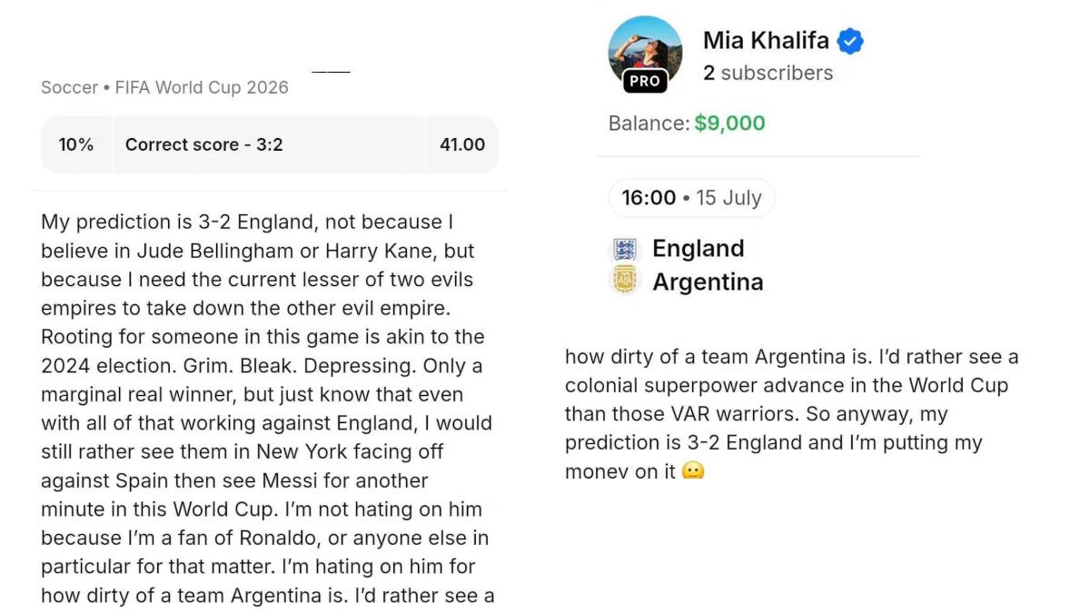 Otro posteo de Khalifa contra Messi y la Argentina. (Foto: cuenta de Mia Khalifa)
