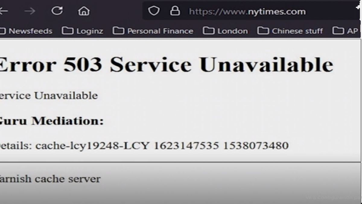 El New York Times fuera de internet. Gran parte de las direcciones web del mundo tuvieron esta pantalla