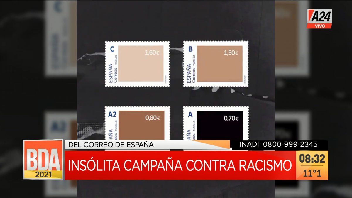 Estas son las estampillas que provocaron la polémica de la campaña contra el racismo y diversidad. (Captura de Tv)