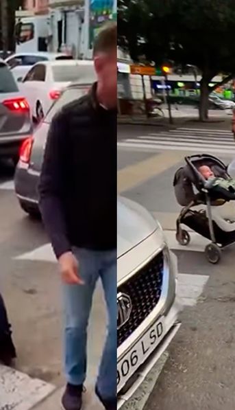Enloqueció en plena calle: golpeó el cochecito de su bebé contra un auto que frenó en la senda peatonal