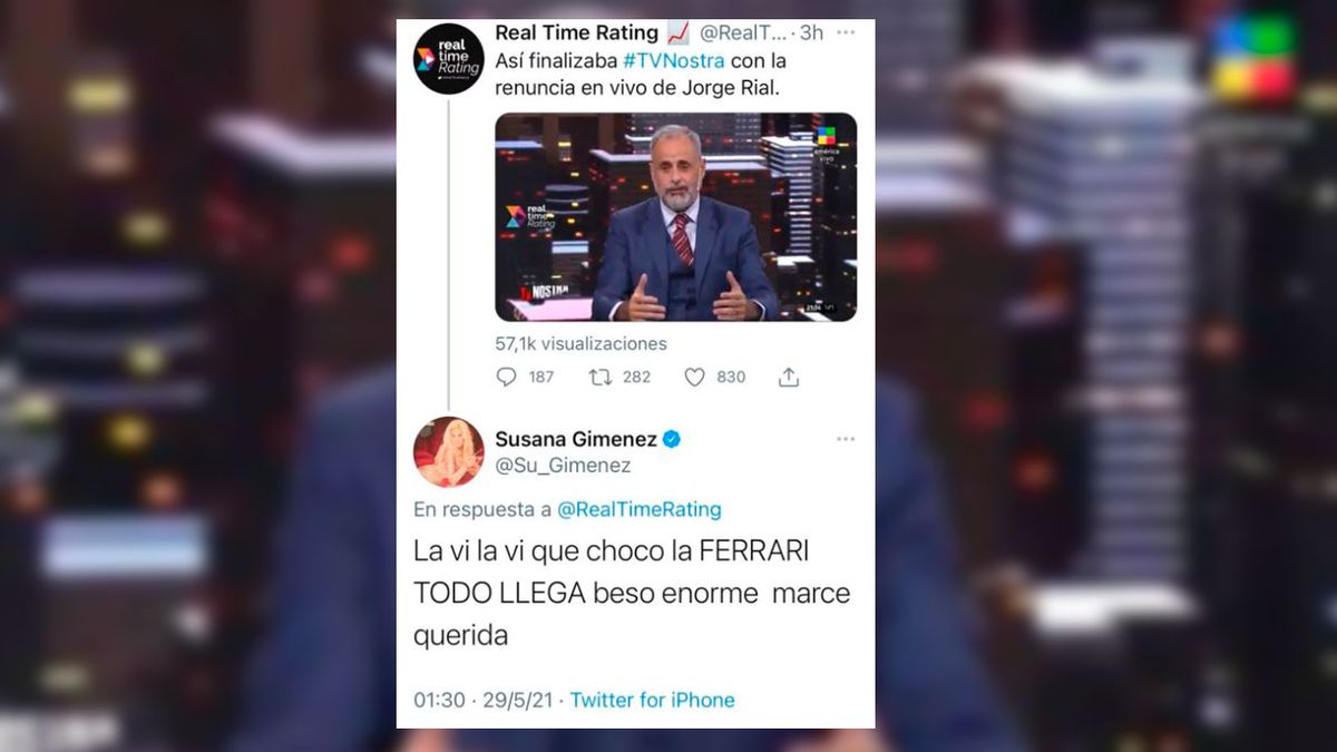 El tuit de Susana Giménez contra Jorge Rial