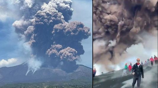 Pánico: el momento en que un famoso volcán entra en erupción y aterroriza a los turistas