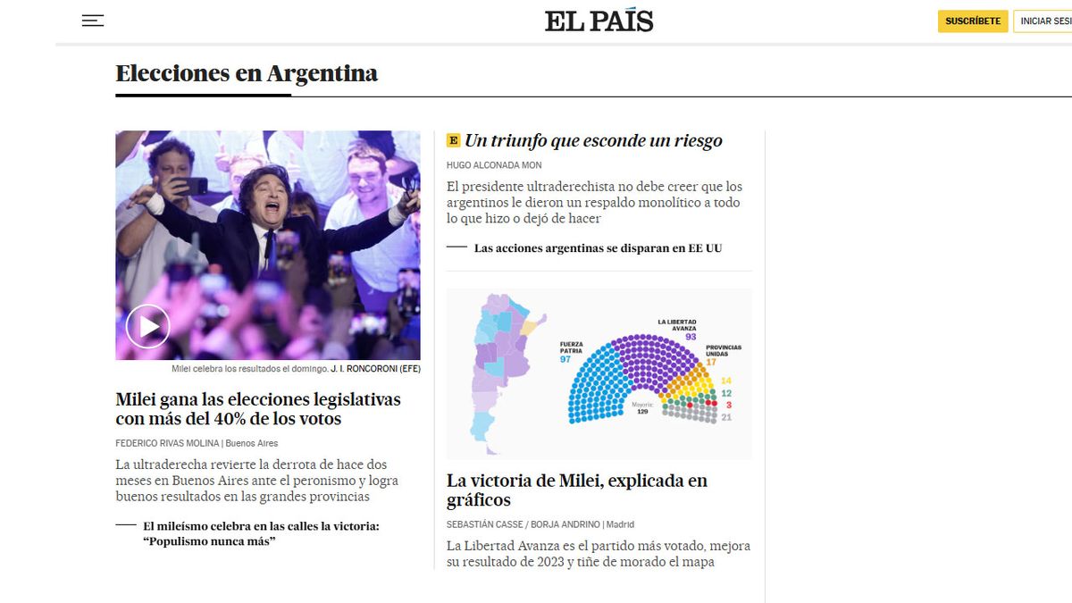 Triunfo arrasador y riesgo oculto, las notas de El País de Madrid. (Foto: El país) Triunfo arrasador y riesgo oculto, las notas de El País de Madrid. (Foto: El país)