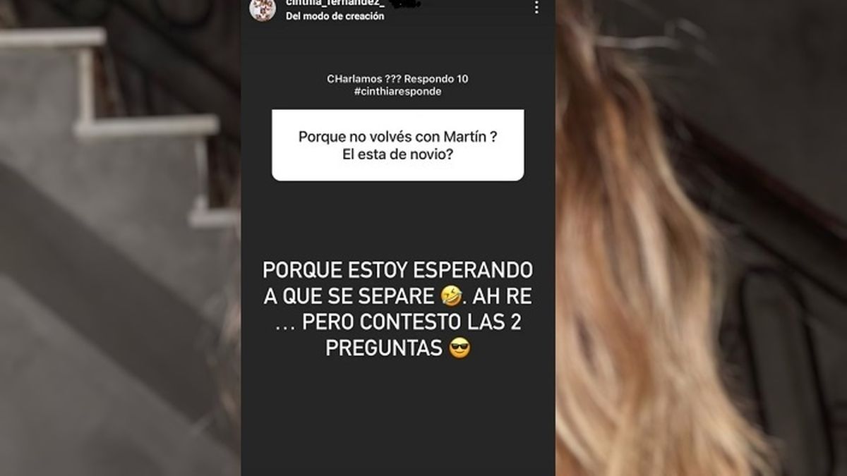 El sincericidio de Cinthia Fernández al asegurar que está esperando que su ex, Martín Baclini, se separe para reconquistarlo. 