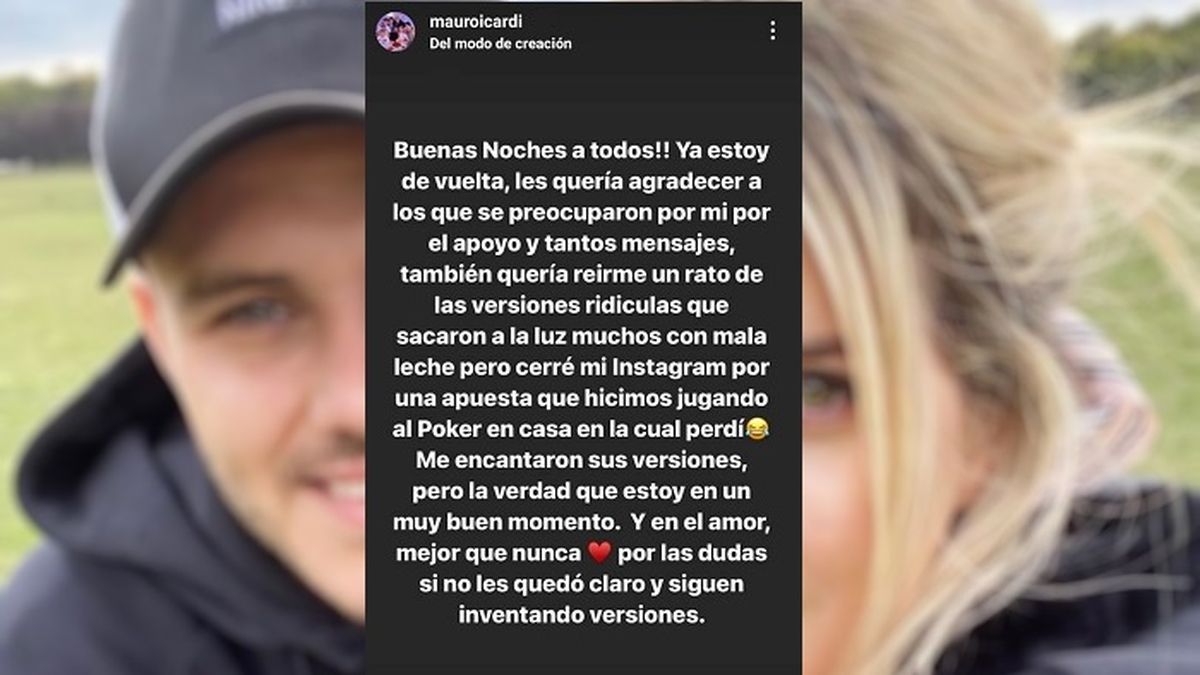 El anuncio de Mauro Icardi, el marido de Wanda Nara, al reabrir su cuenta de Instagram.&nbsp;
