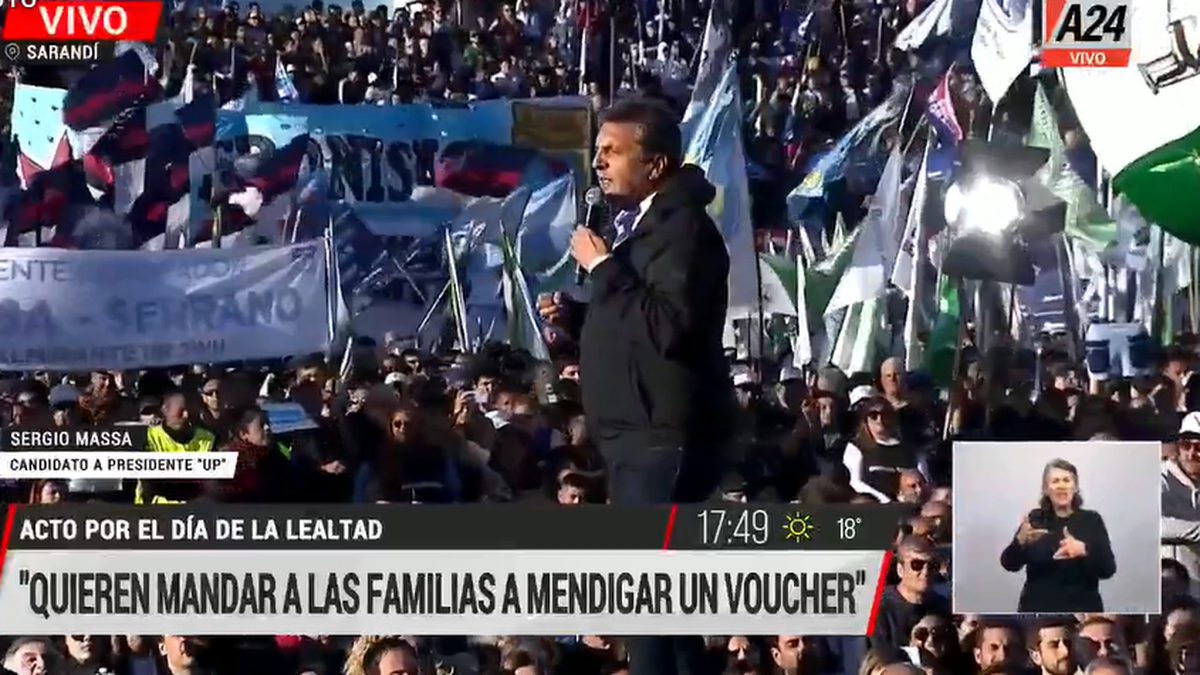 Sergio Massa hablo en Sarandí. (Foto: captura A24)
