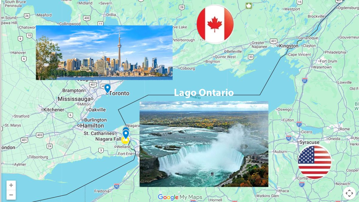 La ciudad de Toronto, en Canadá y las Cataratas del Niágara que comparten EE.UU. Y Canadá. Ambas sobre el lago al que Trump quiere cambiarle el nombre. (Foto: A24.com)