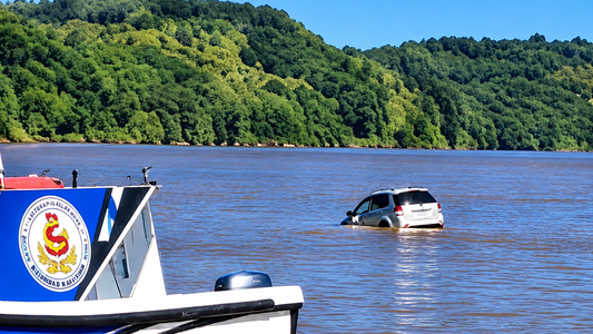 Un auto intentó cruzar el Río Uruguay en balsa y cayó al agua: el rescate