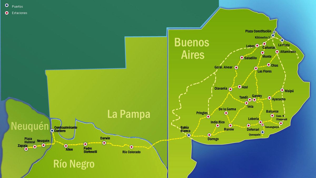 La empresa Ferrosur Roca tiene la concesión actual de la línea que llega desde Plaza Constitución a Neuquén. 